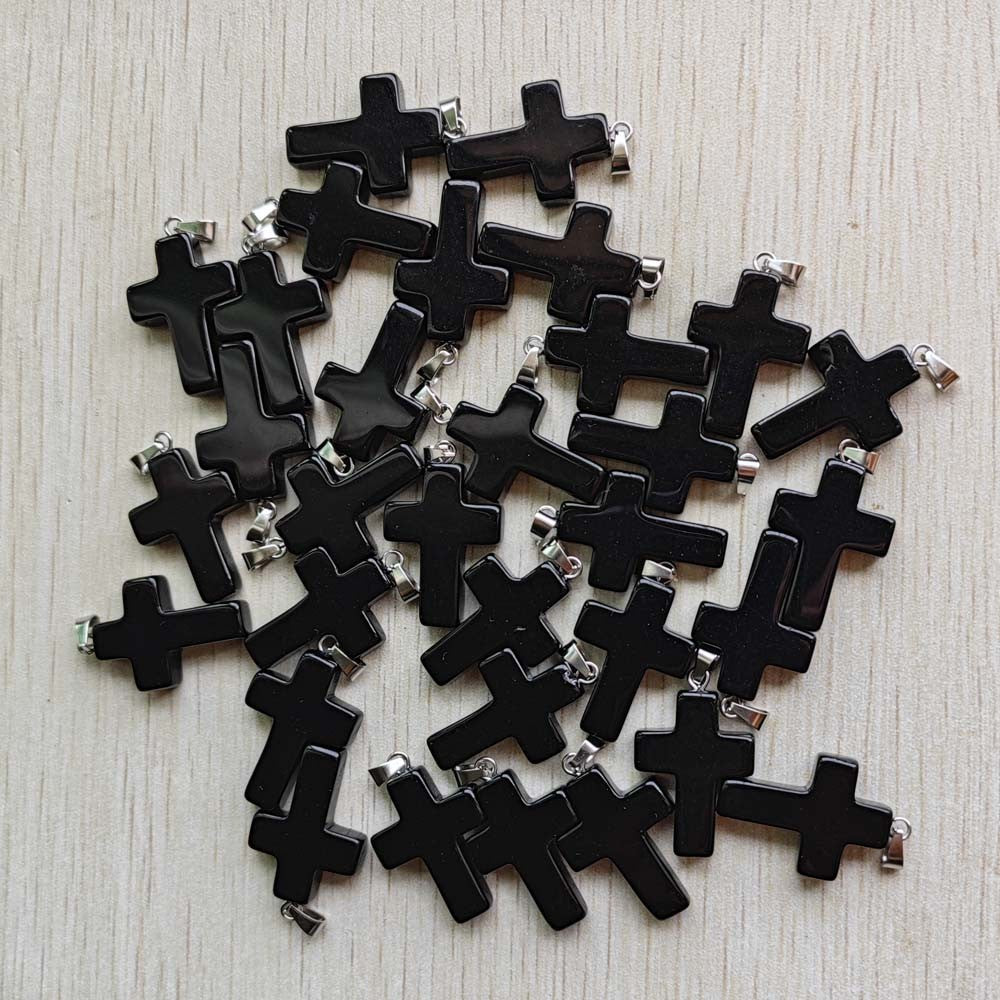 Wholesale 50pcs/lot Fashion Hot Sell Natural Stone Mixed Color Assort Cross Pendants Charms Fit Necklaces Jewelry Making