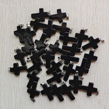 Wholesale 50pcs/lot Fashion Hot Sell Natural Stone Mixed Color Assort Cross Pendants Charms Fit Necklaces Jewelry Making