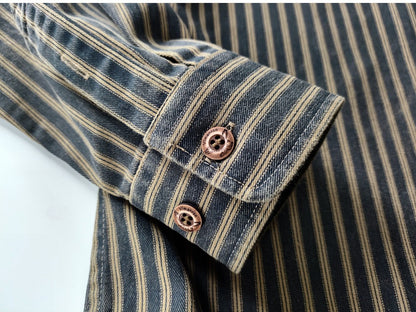 2025 Spring and Autumn New American Retro Woven Striped Cargo Shirt Men's Simple 100% Cotton Washed Double Pockets Thin Jacket