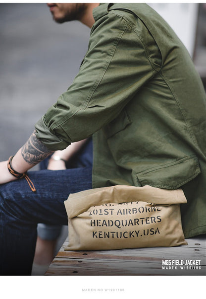 Maden Military M65 Field Jackets For Men's Green Vintage Army Jacket Casual Windbreaker Solid Lapel Collar with Pockets Overcoat