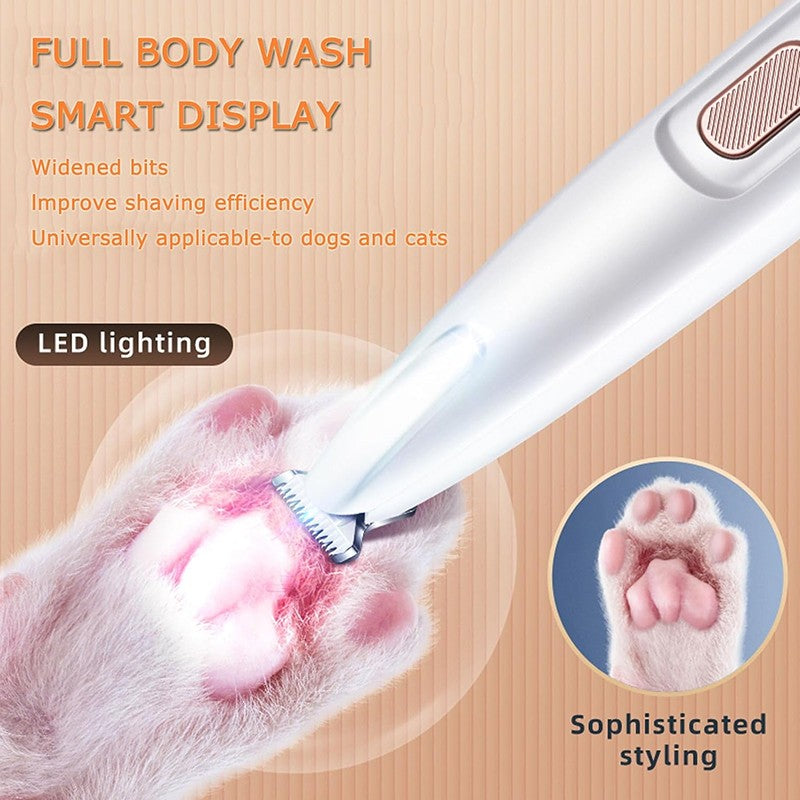 Electric Paw Trimmer For Dogs & Cats Quiet Rechargeable Clipper With LED Light For Ears Face Multifunctional Pet Grooming Tool