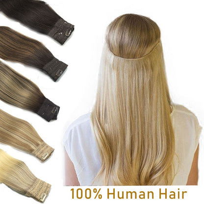 Cabelo Humano Liso de Extensão com Fio para Mega Hair, Linha de Pesca, Fusão Natural de Extensões de Cabelo com Clipes, Trama de Extensões para Mulheres