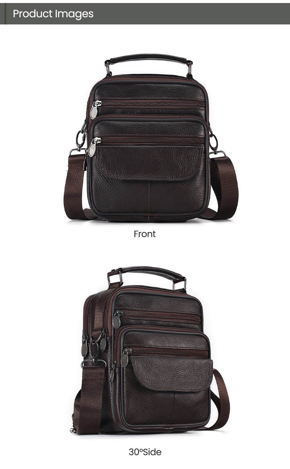 JOYIR Men Genuine Leather Crossbody Bags Messenger Bag for Male Trendy Shoulder Bags Casual Travel Sling Bag Handbags