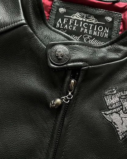 Affliction Jackets New Hip Hop Skull Embroidery Harajuku Fashion Pu Leather Men Jacket Long Sleeve Zipper Jacket Coat Streetwear