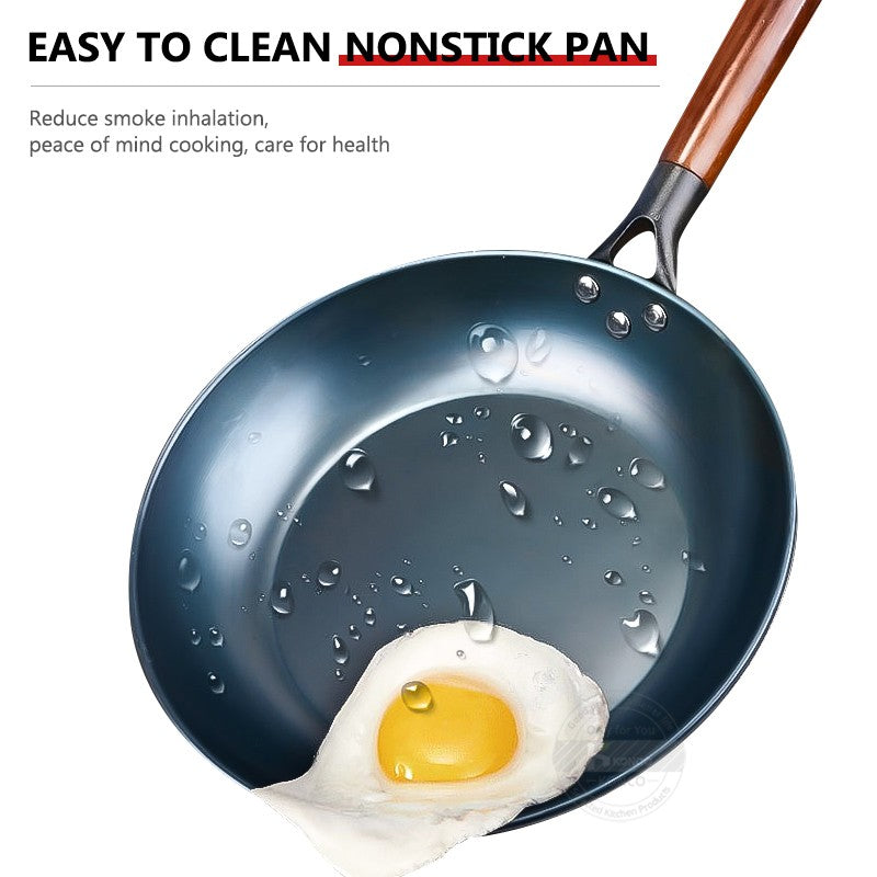 Iron Frying Pan Uncoated Iron Wok Flat Bottom Skillet Non-stick Egg Pancake Pan Steak Frying Pot Gas and Induction 27/29/31/33cm