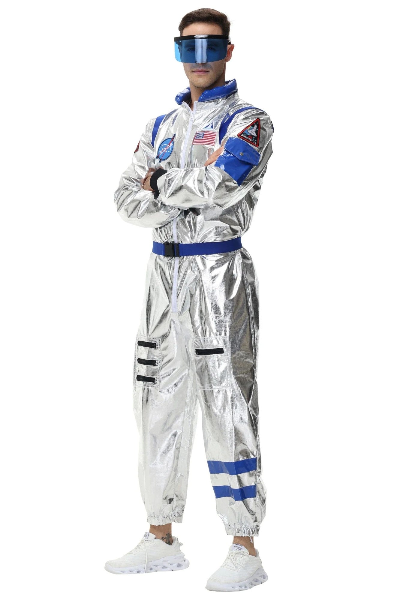 Adult Silver Astronaut Costume Men Women Spaceman Suit Space Jumpsuit Halloween Cosplay Party Dress Up