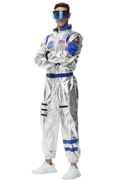 Adult Silver Astronaut Costume Men Women Spaceman Suit Space Jumpsuit Halloween Cosplay Party Dress Up