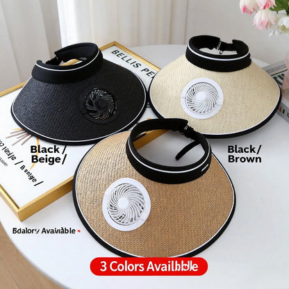 Essencial para o Ar Livre! Chapéu de Sol com Aba Larga e Ventilador Embutido - Carregamento USB, Leve, Adequado para Acampamento, Caminhada e Pesca