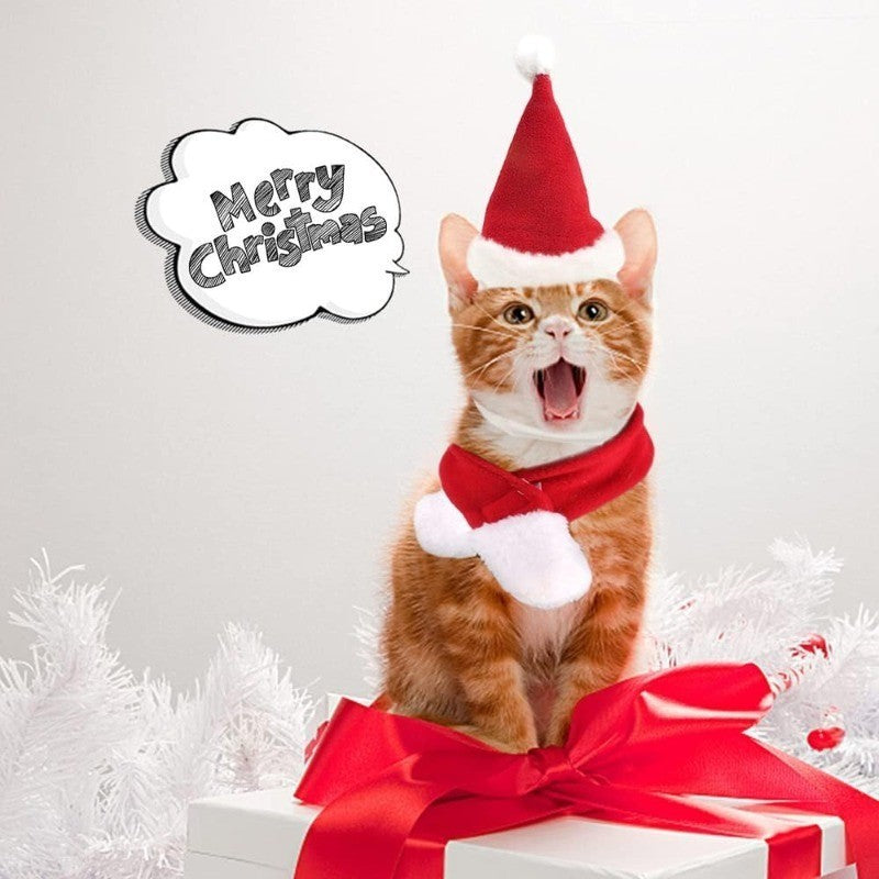 Conjunto de Fantasia de Natal para Pets, Gorro e Cachecol Ajustáveis de Papai Noel para Cães Pequenos, Gatos e Filhotes, Acessórios para Fotos de Festas