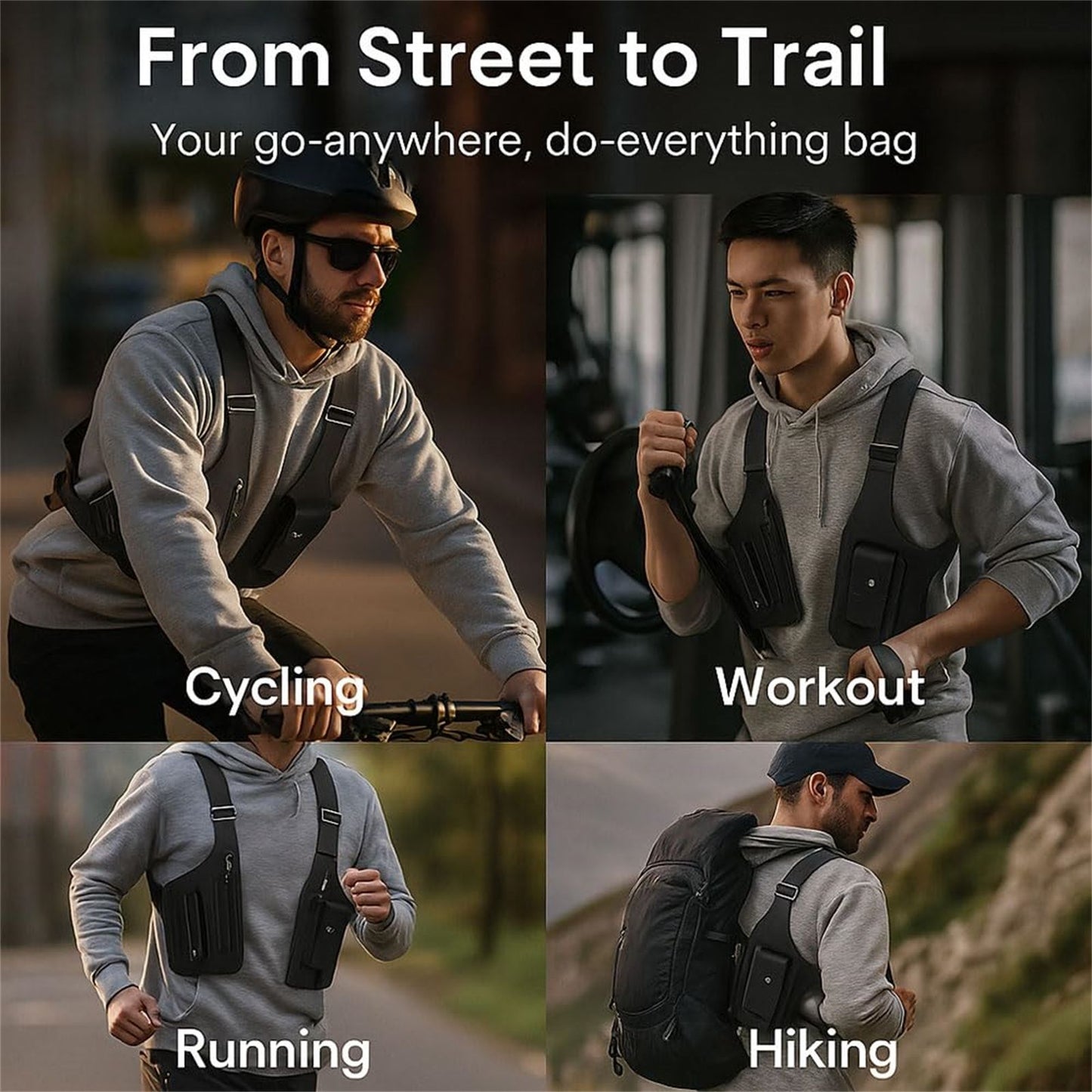 Retro Double Shoulder Strap Multi-pocket Outdoor Anti-theft Tactical Bag Men Crossbody Bags PU Waterproof Phone Bag Chest Bag