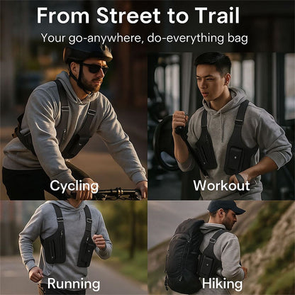 Retro Double Shoulder Strap Multi-pocket Outdoor Anti-theft Tactical Bag Men Crossbody Bags PU Waterproof Phone Bag Chest Bag