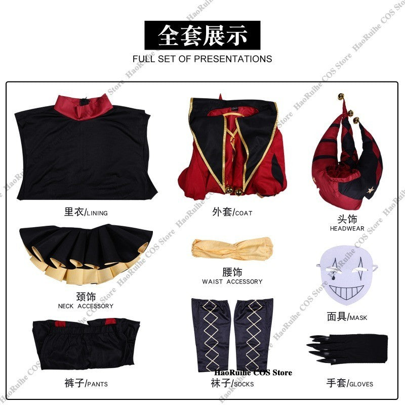 Hot The Freak Circus Pierrot Jester Harlequin Cosplay Costume Adult Clown Top Pant Wigs Joker Uniform Halloween Costume Carnival
