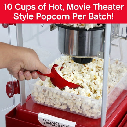 Popcorn Machine with Cart 10 Cup Capacity Stainless Steel Kettle Movie Theater Style Easy Mobility Serving Tray Built-in Light