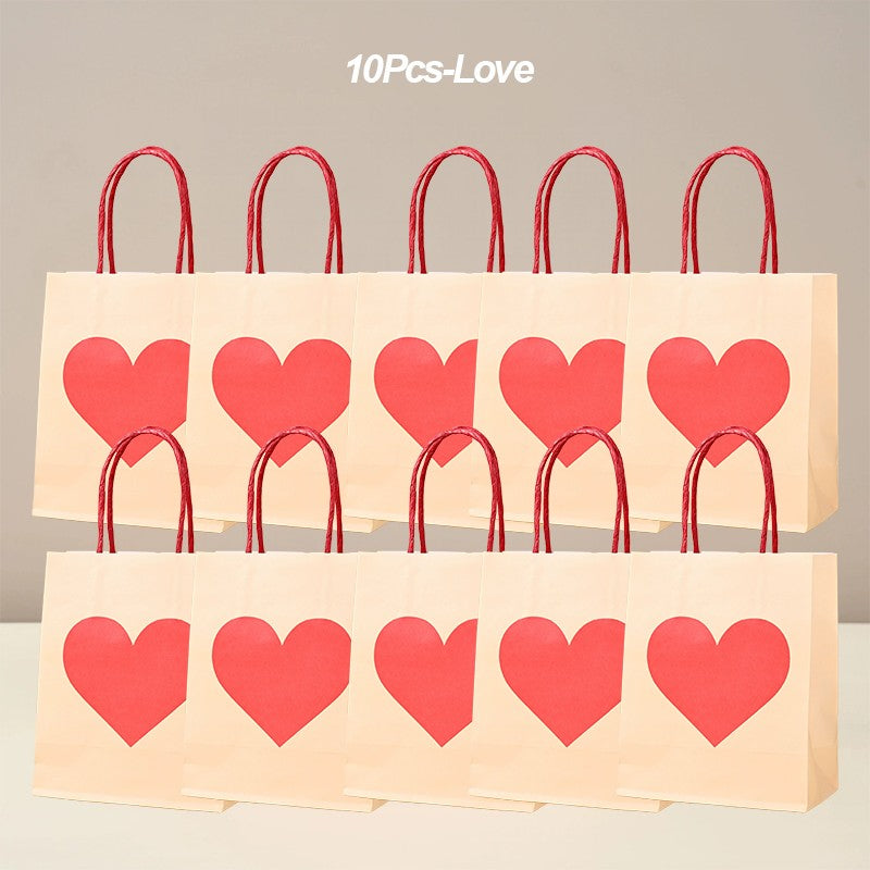 10Pcs Party Gift Bags Heart Candy Goodie Favor Kraft Paper Bags with Handles Gift Wrap for Birthday Wedding Anniversary Dating