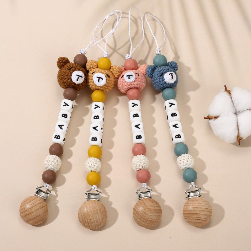 Wooden Dummy Holder Clip Customization Name Silicone Pacifier Chain For Baby Teether Nipple Chain Care Kids Birthday Shower Gift