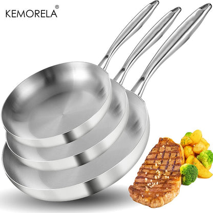 2/3 PEÇAS Frigideira 22/24/26/28CM Aço Inoxidável 304 Panela Wok 2MM de Espessura 5 Camadas de Aço Panelas Antiaderentes de Grau Alimentício para Cozinhar