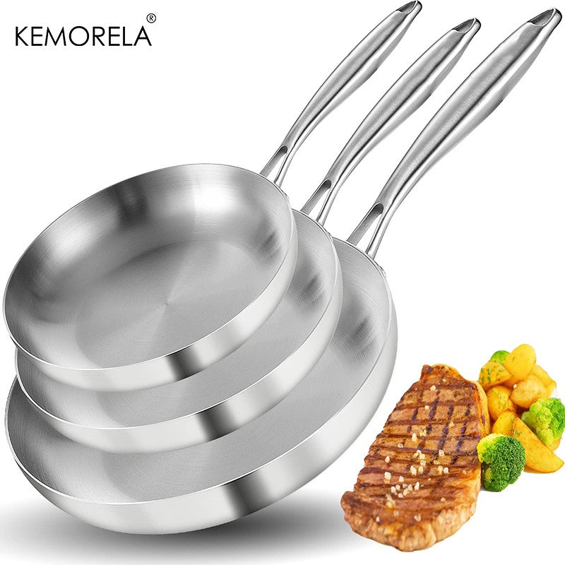 2/3 PEÇAS Frigideira 22/24/26/28CM Aço Inoxidável 304 Panela Wok 2MM de Espessura 5 Camadas de Aço Panelas Antiaderentes de Grau Alimentício para Cozinhar