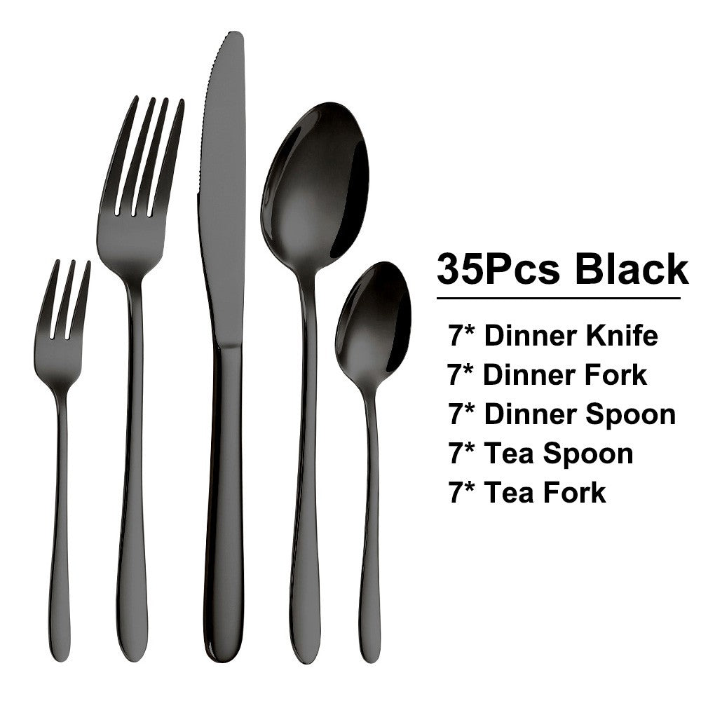 30/35/40 Peças Talheres Ocidentais Aço Inoxidável Preto Conjunto de Talheres Elegante Conjunto de Jantar Espelho Faca Garfo Colher Utensílios de Cozinha