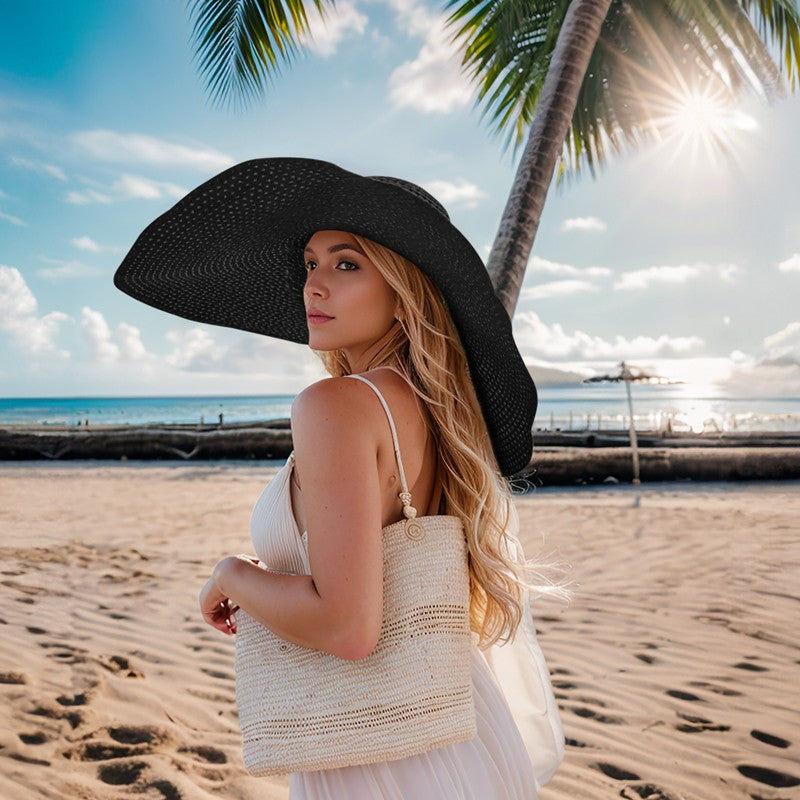 Chapéu de Palha Grande GEMVIE Para Mulheres Chapéu de Sol de Verão de Aba Larga Dobrável Chapéu de Praia Grande de Papel Nova Moda 2022
