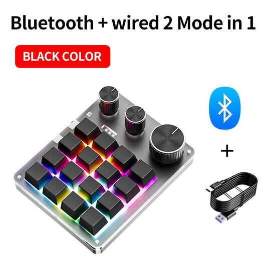 2.4G Personalize Bluetooth 3 Modos USB Teclado Mecânico Personalizado com Botão de Volume Botão Programável Macro Gaming 16 Teclas