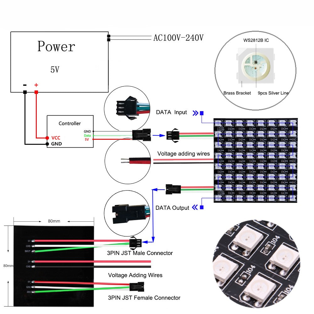 1~5Pcs WS2812B 8x8 16x16 RGB LED Digital Flexible Individually Addressable Panel Screen WS2812 8x32 Smart Pixel Module Matrix 5V