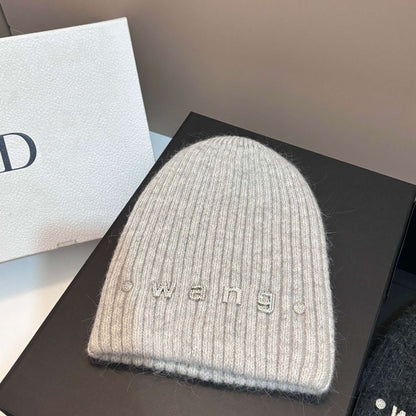 Simple Rabbit Hair Knitted Beanie for Women Outdoor Winter Warm Hat with Ear Flaps Basic Stretchable Skull Cap