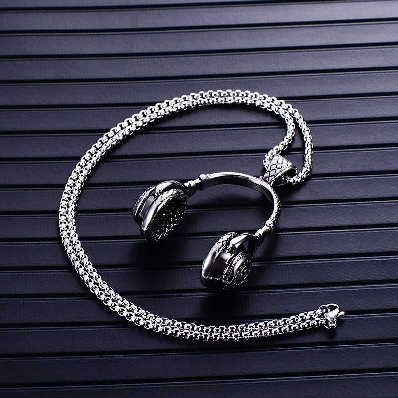 Colar com pingente de fones de ouvido para homens, Hip Hop, Rock, Casal, Personalizado, Corrente de aço inoxidável, Joias da moda Rapper, Presentes