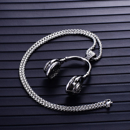 Colar com pingente de fones de ouvido para homens, Hip Hop, Rock, Casal, Personalizado, Corrente de aço inoxidável, Joias da moda Rapper, Presentes
