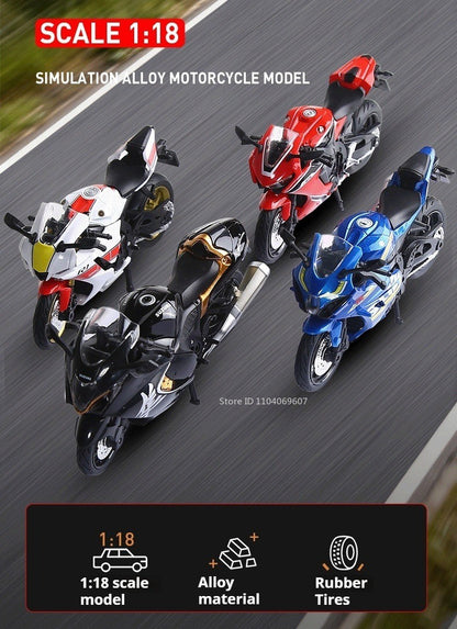 1:18 Hayabusa R1 GSX1000R CBR1000RR Modelos de Miniaturas de Motocicletas Brinquedo de Liga Fundido Direção da Roda Dianteira com Amortecimento Presentes