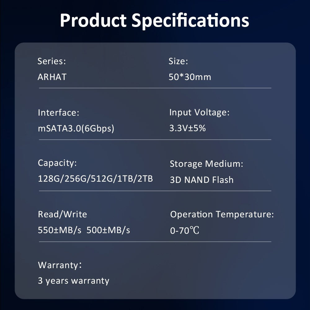 HUADISK Internal Solid State Drive MINI SATA3.0 128GB 256GB 512GB 1TB MSATA SSD Solid State Hard Drive For Desktop