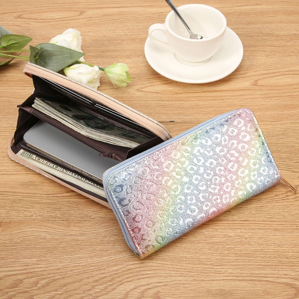 Minimalist PU Leather Leather Women Wallets 6 Colors Glitter Pattern Coin Purse Large Capacity Zipper Storage Bag Women