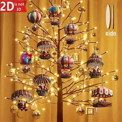 A Set of 10Pcs Santa Claus Parachute Series Handmade Wooden Hanging Ornaments - Perfect Holiday Gift Decoration for Home and Garden