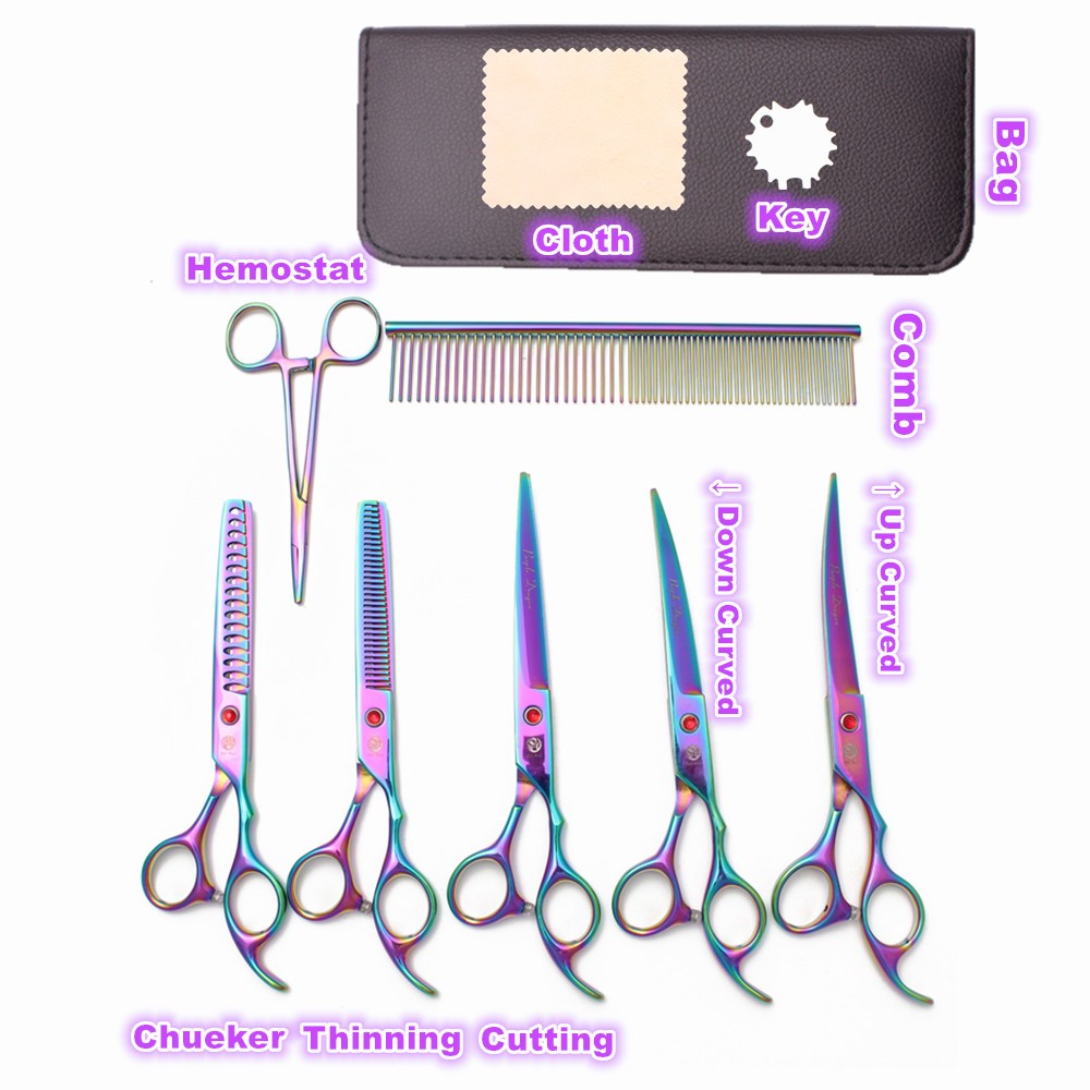 Conjunto de Tesouras para Tosa de Animais de Estimação - Tosa Profissional para Cães e Gatos, Aço Inoxidável, Afiado, Multi-Peças, Cabo Ergonômico, Aparador Durável