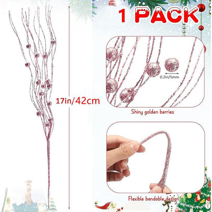 5Pcs Glitter Artificial Berry Bouquet Xmas Tree Ornament for Home Decor Christmas Decoration New Year 2026 Navidad Accessories