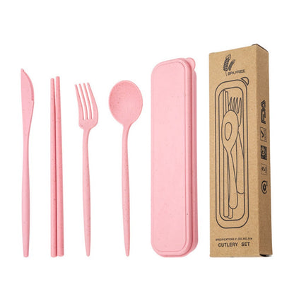 Portable tableware set, knife, fork, spoon, chopsticks, student and office worker tableware four-piece set gift