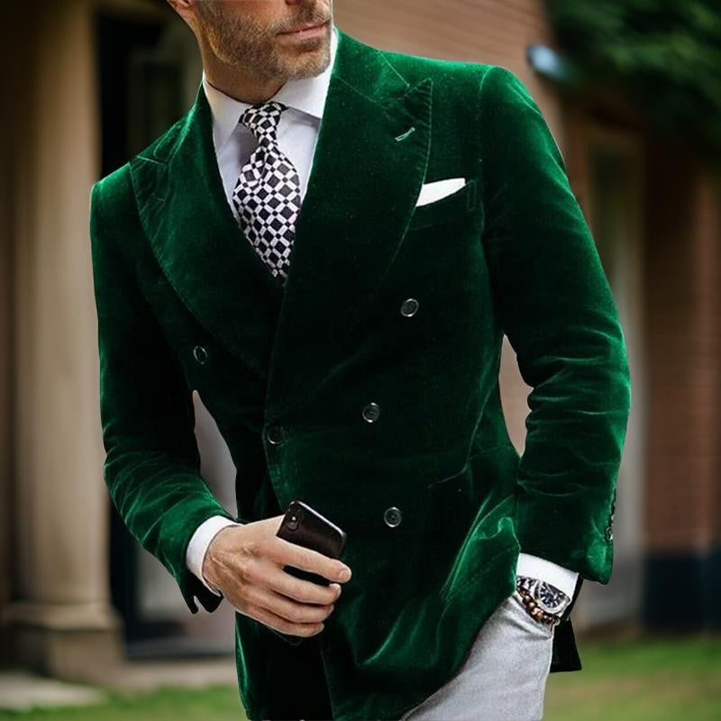 Velvet Double Breasted Blazer for Men Dinner Party Italian Style Smoking Prom Jacket Elegant Jacket for Wedding Party 2025