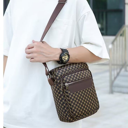 Neutral color business single shoulder bag for men and women, with spliced color shoulder straps and adjustable design.