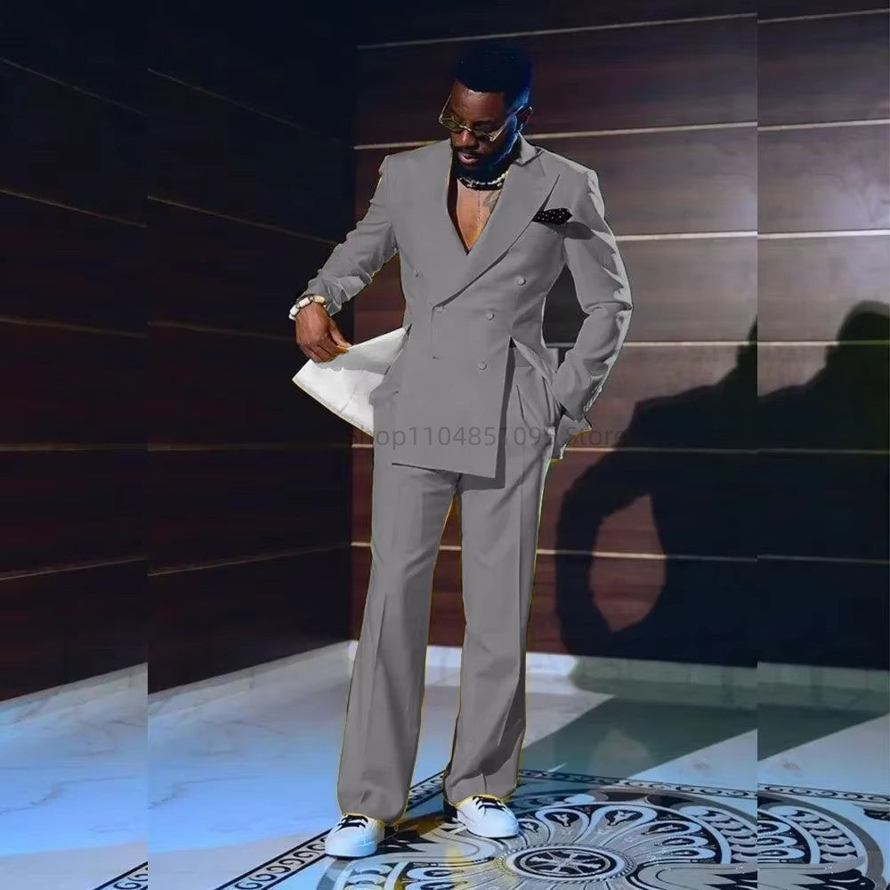 Men's 2-Piece Smoking Tuxedo Casual Double-Breasted Blazer Fitted Wedding Attire for Graduation Parties Moda Style