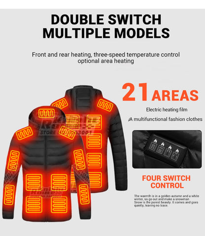 Jaqueta de Inverno Masculina Feminina com Aquecimento em 21 Áreas para Motoqueiros, Jaqueta USB com Aquecimento Elétrico, Colete Térmico para Moto, Casaco