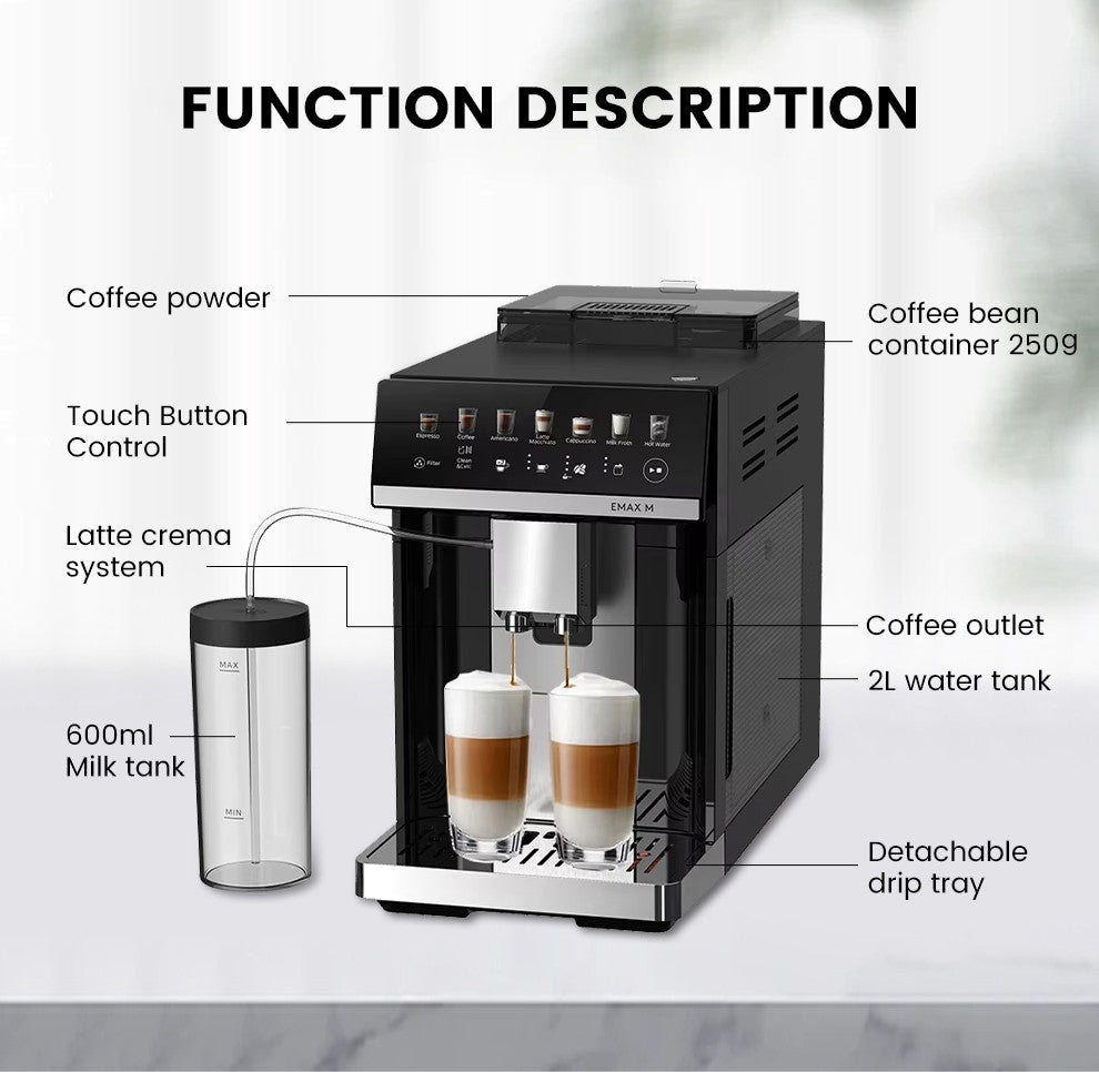 Máquina de Café Expresso Automática Mcilpoog M3 – Espumador e Reservatório de Leite Integrados, 7 Variedades de Café, Tela Sensível ao Toque