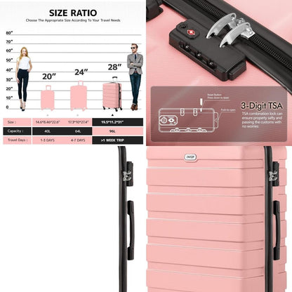 Mala de Viagem Rígida ABS Rosa 28 Polegadas Leve com 4 Rodas Giratórias e Trava TSA para Bagagem Grande