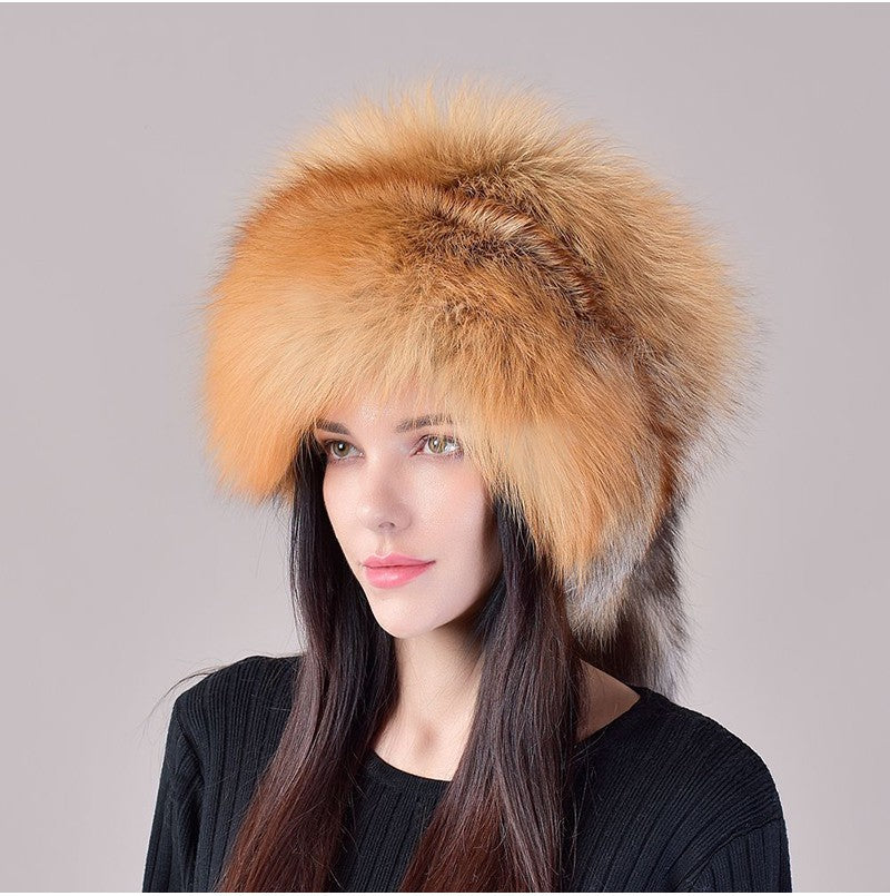 2025 Novo Estilo Chapéu Russo Ushanka de Pele de Raposa Natural Feminino Quente de Inverno Estilo Popular Fofo Boné Feminino com Cauda de Pele Real da Moda