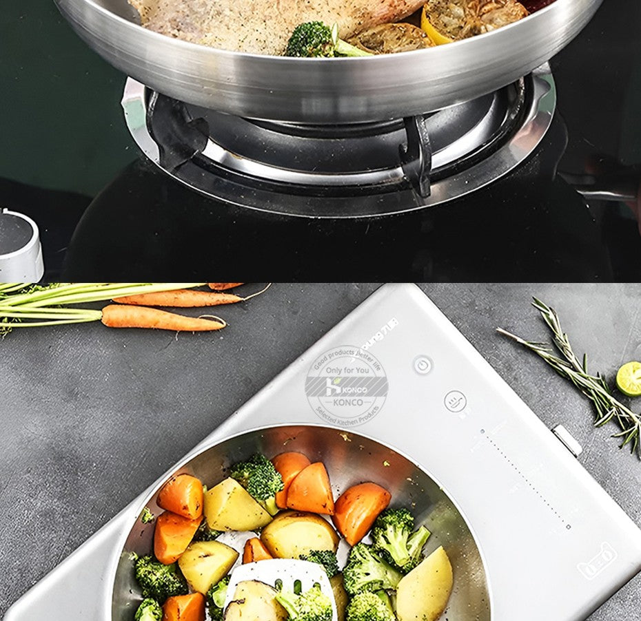 Panela de Aço Inoxidável 304 Antiaderente Frigideira Bife Panela de Cozinha Não Revestida para Fogão a Gás e Fogão de Indução