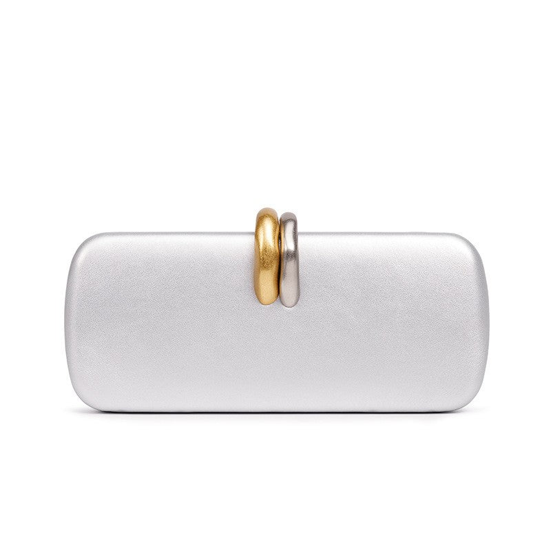 Long Rigid Clutch Retro Metal Luxury Shoulder Bag Fashion Removable Metal Chain Handle Crossbody Bag Clip Closure Banquet Bag