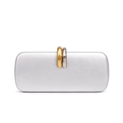Long Rigid Clutch Retro Metal Luxury Shoulder Bag Fashion Removable Metal Chain Handle Crossbody Bag Clip Closure Banquet Bag
