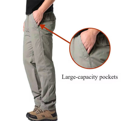 Calças Casuais Masculinas, Calça Cargo de Algodão para Primavera e Outono, Calça Esportiva Grande Plus Size, Calça Reta Solta Masculina com Cintura Elástica