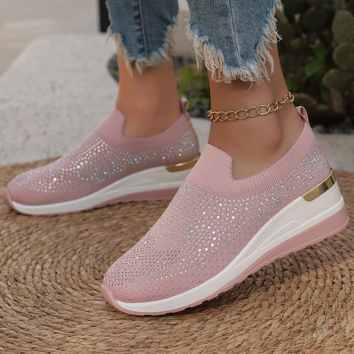 Women Wedges Platform Sneakers Autumn Fashion Round Toe Casual Sports Slip-on Shoes Woman Non Slip Vulcanized Shoes Plus Size 44