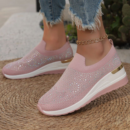 Women Wedges Platform Sneakers Autumn Fashion Round Toe Casual Sports Slip-on Shoes Woman Non Slip Vulcanized Shoes Plus Size 44
