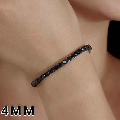 ?Pulseira Genuína de Tênis em Prata Esterlina S925 com Banho de Ródio Negro 3mm 4mm 5mm Moissanite Negra Joia Moderna Elegante para Mulheres?