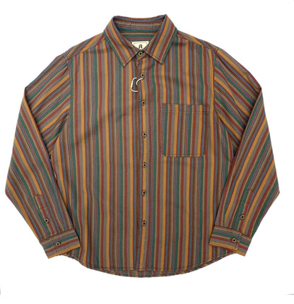 Amikaki Ethnic Style Men's Pure Cotton Colorful Stripes Shirt Loose Ancient Cargo Long Sleeved Shirt Jacket With Chest Pocket